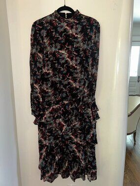 Saloni Floral Ruffle Midi Dress – Size UK 12 / US 8